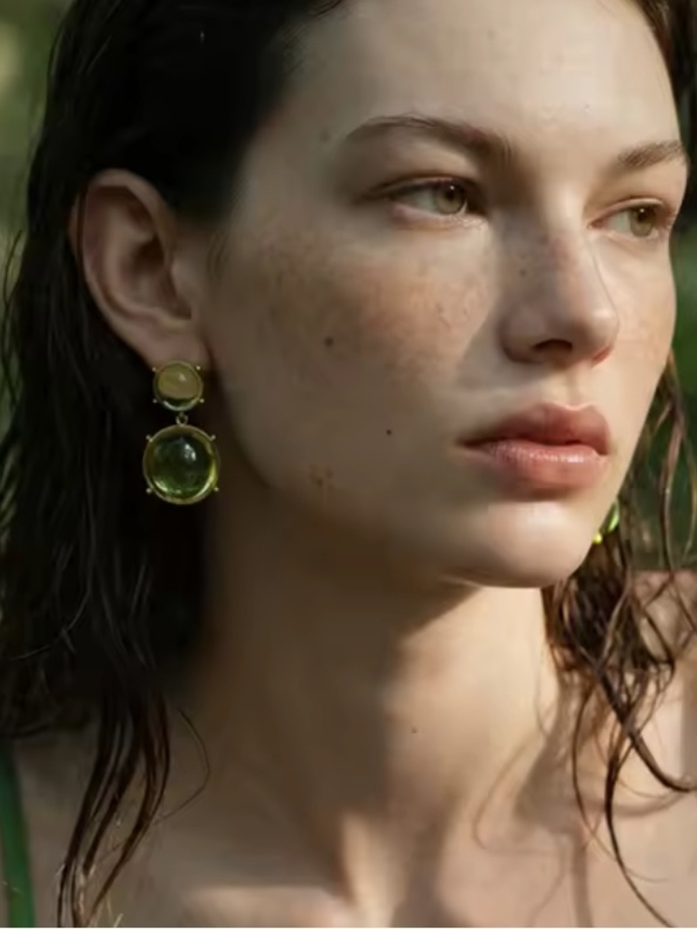 Vintage Olive Green Cabochon Drop Earrings - Picture 4 of 11